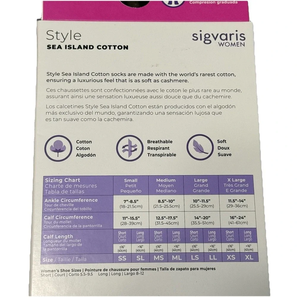 Sigvaris Women Sea Island Cotton Compression Socks 20-30 mmHg SS Knee High Black